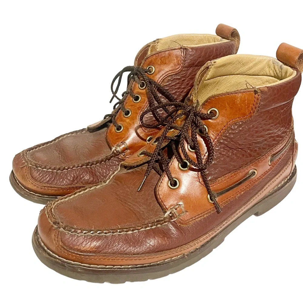 LL Bean Mens Size 8 Chukka Allagash Brown Leather Moccasin Toe Boots